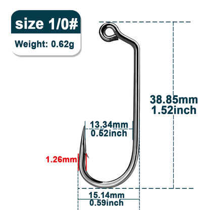 9KM 25Pcs Fishing Jig Hook 60 Degree High Carbon Steel Long Shank Jig Head Mold Aberdeen Hook Saltwater Fishing Tackle