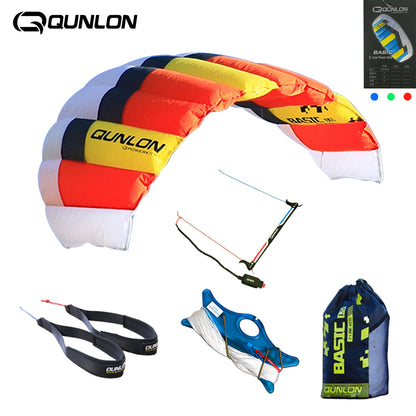 1.5sqm Power Traction Kites 2 x 20m x 220lb Flying Lines + Kite Wrist Strap + Bag