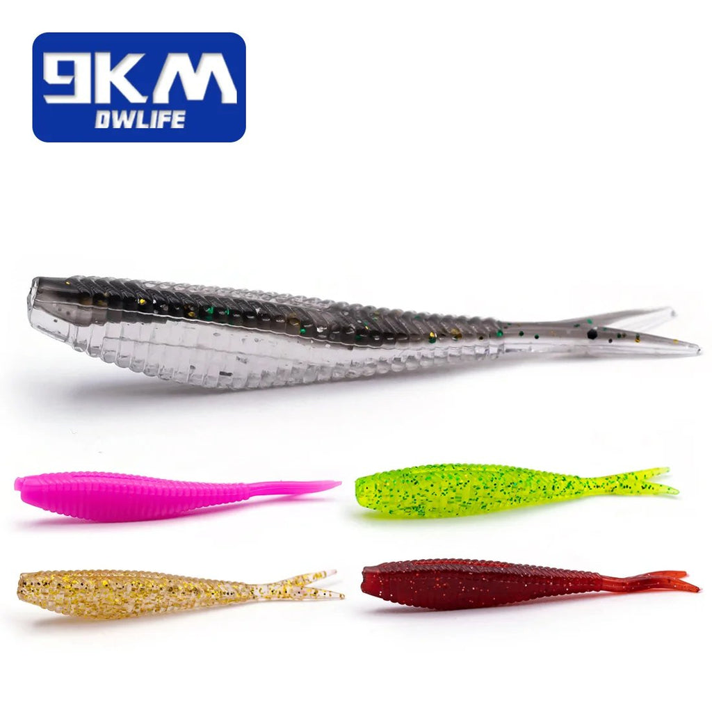 15Pcs Fishing Soft Lures Plastic Baits 7cm Lifelike Forked Paddle Tail