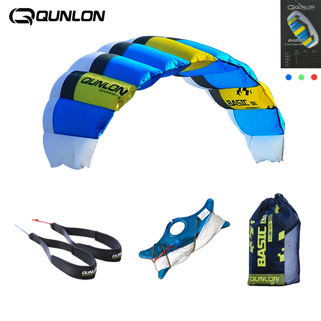 1sqm Power Traction Kites 2 x 20m x 220lb Flying Lines + Kite Wrist Strap + Bag