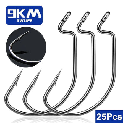 25Pcs EWG Hooks Bass Fishing Wide Gap Offset Worm Fishing Hooks