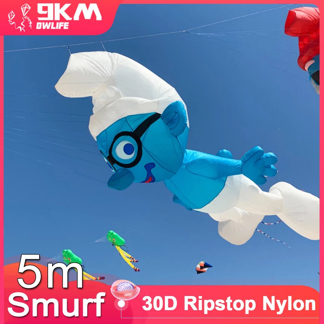 5m Blue White Kite Line Laundry Kite Pendant Soft Inflatable Show Kite