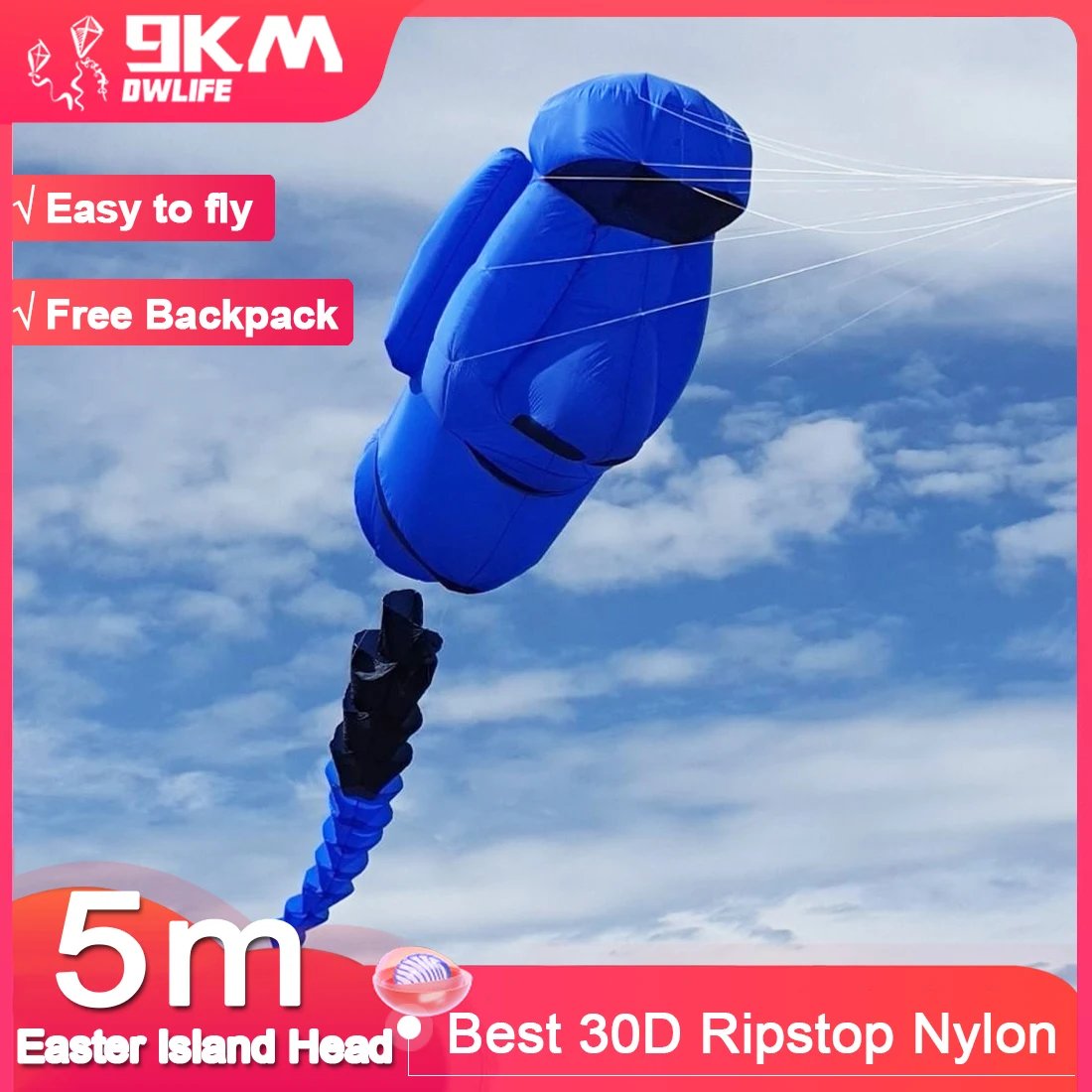 5m Easter Island Head Kite Line Laundry Kite Pendant Soft Inflatable Show Kite