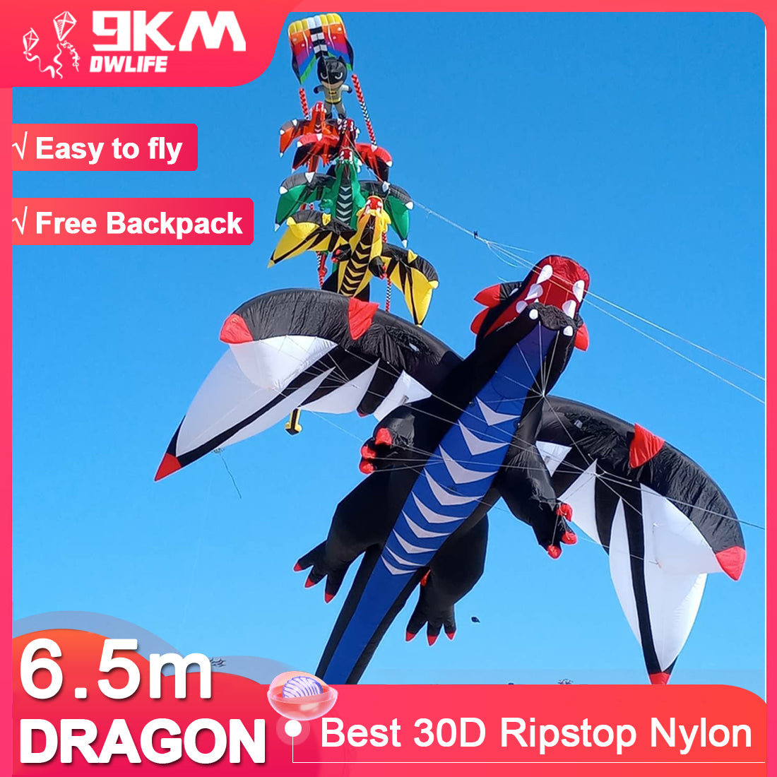 6.5m Dragon Kite Line Laundry Soft Inflatable Kite