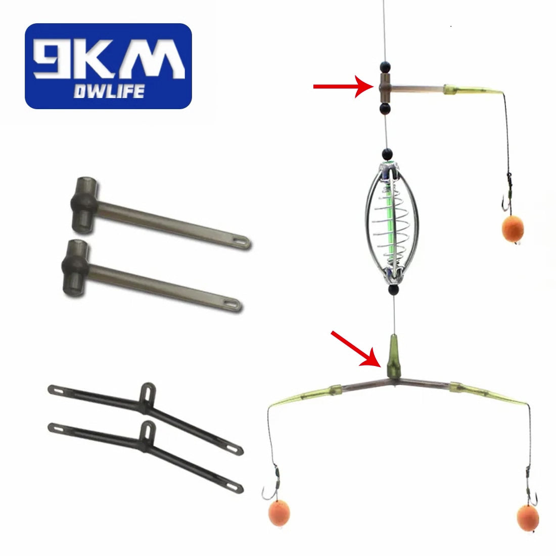 9KM 6Pcs Carp Fishing Accessories Anti Tangle System Break-away Spreader Bar For Method Feeder (Fish 2 Baits at Once)