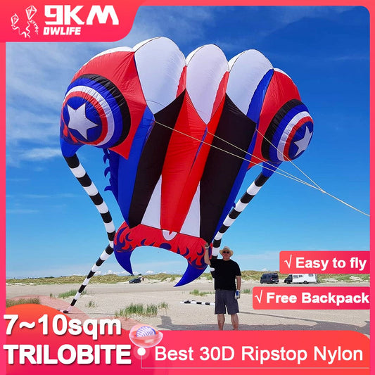 7㎡~16㎡ Trilobite Kite Large Single Line Parafoil Kite Line Laundry Soft Inflatable Kite 30D Ripstop Nylon with Bag