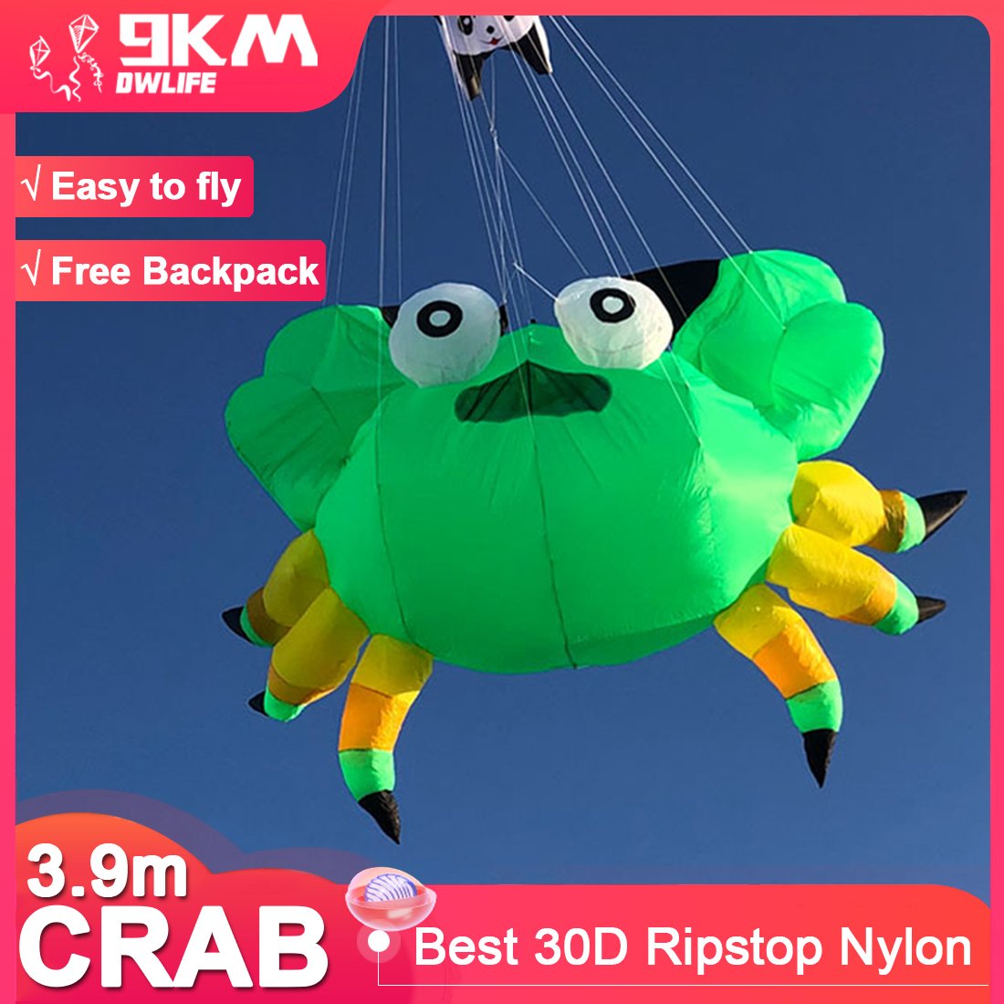  9KM 3.9m Crab Kite Line Laundry Pendant Soft Inflatable Marine Theme Show Kite