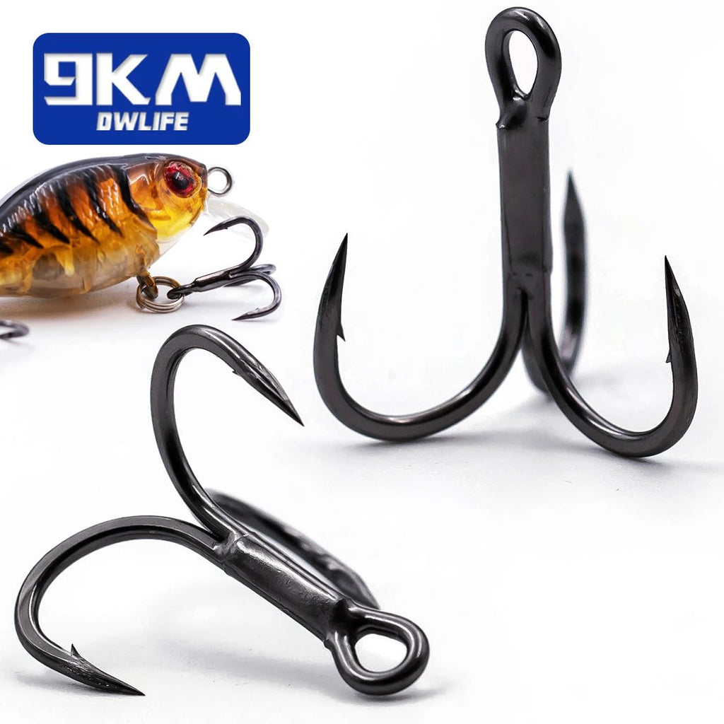 9KM 4X Fishing Treble Hooks 25~100Pcs High Carbon Steel Brabed Sharp Replacement Fishing Hooks 