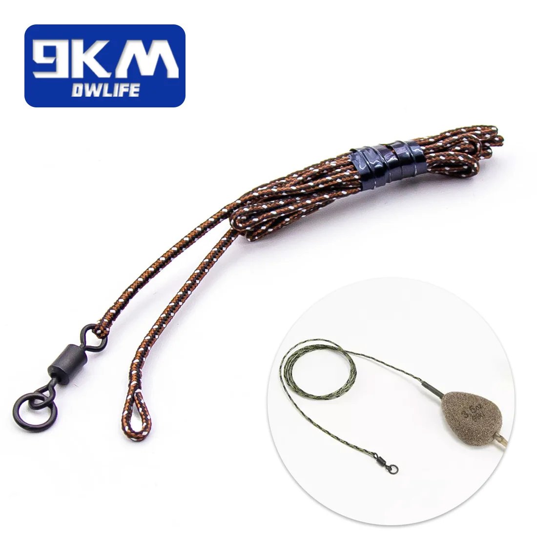 9KM Fishing Leadcore Leaders Line with Swivels 2Pcs Anti Tangle With Ring Swivel High Strength Fishing Catfish Carp Rig 77cm