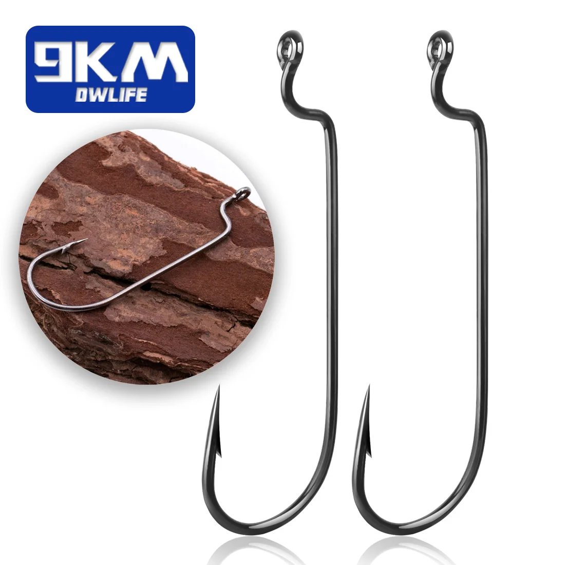 9KM Fishing Offset Worm Hooks  EWG  Wide Gap Barbed