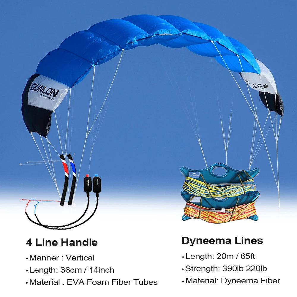 9KM Professional 2㎡-4㎡ 4 Line Power Kite Trainer Kite Traction Kite 100KG & 180KGx20m Dyneema Flying Lines and Control Kits