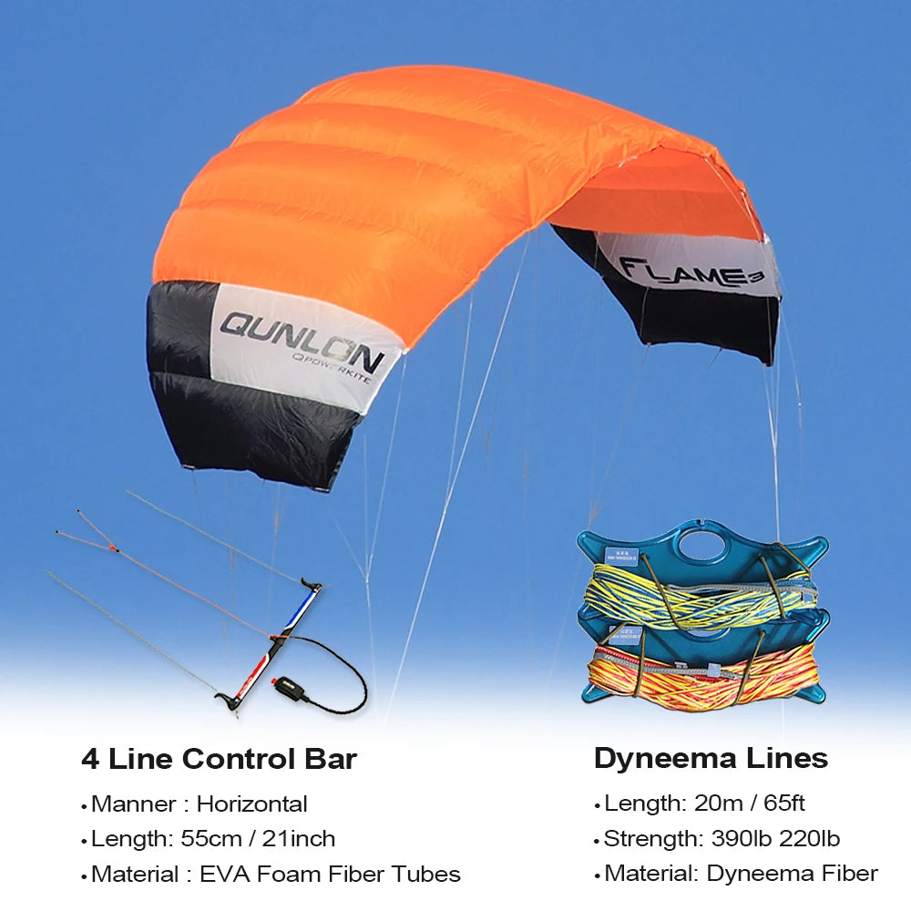 9KM Professional 2㎡-4㎡ 4 Line Power Kite Trainer Kite Traction Kite 100KG & 180KGx20m Dyneema Flying Lines and Control Kits