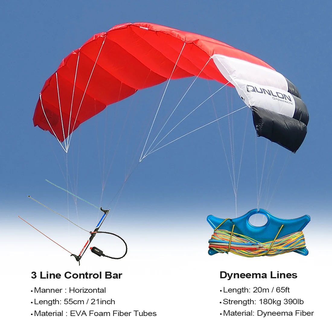 2~3sqm Triple Line Power Traction Kite 3x20mx390lb Flying Lines Control Bar Professional Kitesurfing Kiteboarding Trainer Kite