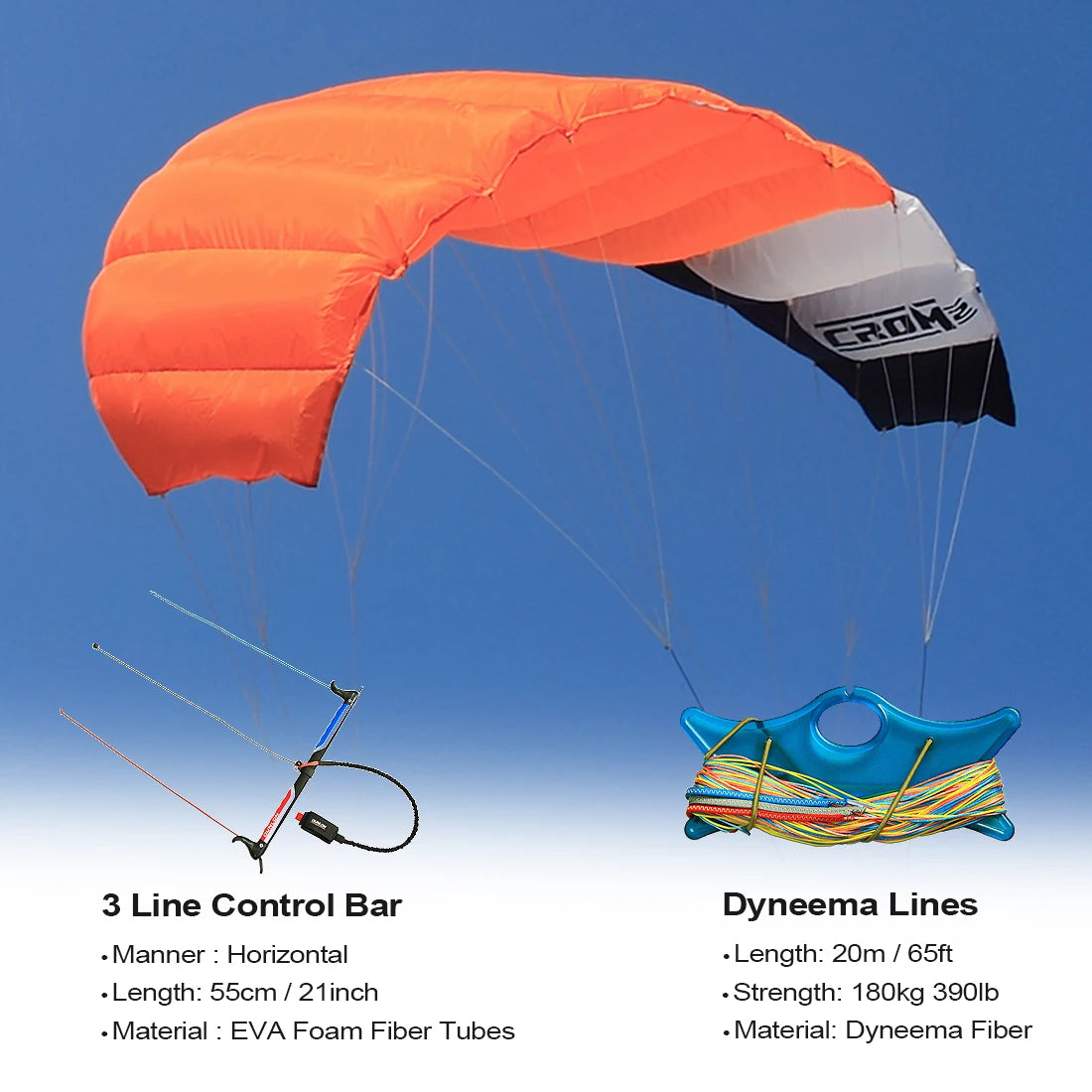 2~3sqm Triple Line Power Traction Kite 3x20mx390lb Flying Lines Control Bar Professional Kitesurfing Kiteboarding Trainer Kite