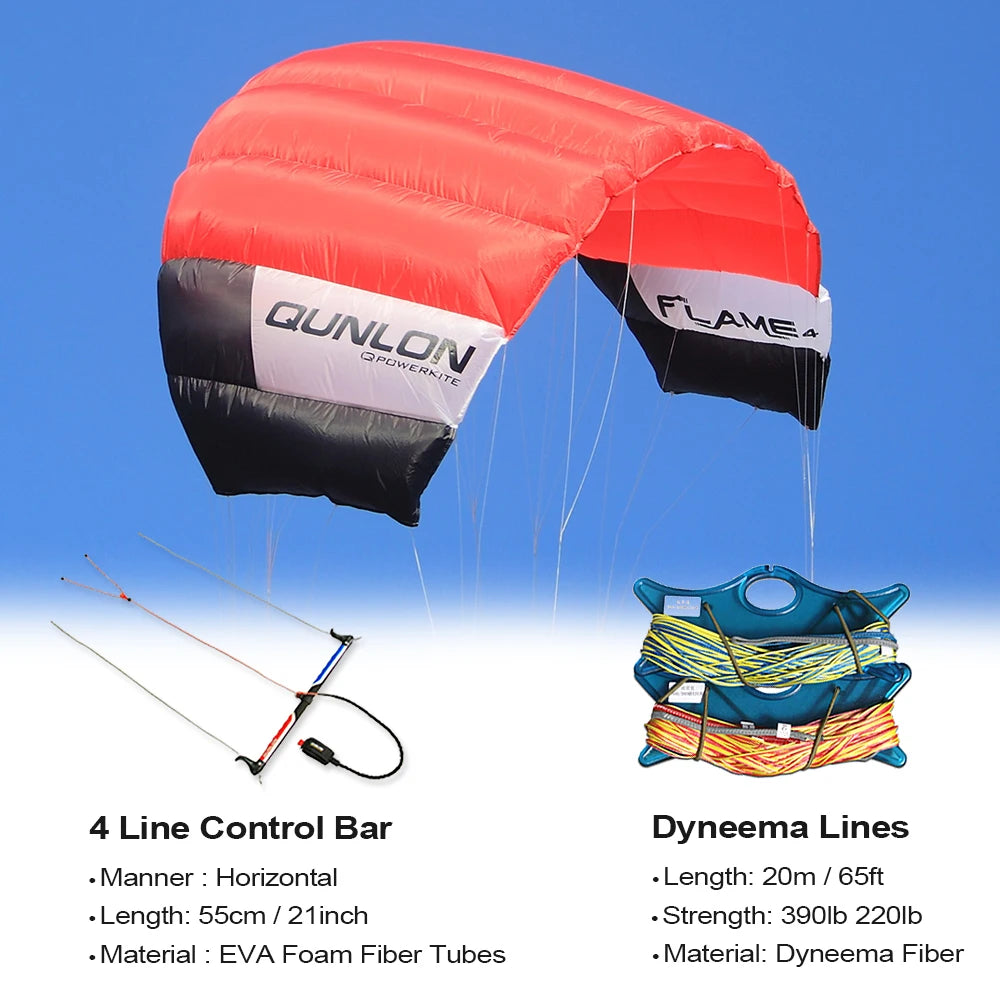 9KM Professional 2㎡-4㎡ 4 Line Power Kite Trainer Kite Traction Kite 100KG & 180KGx20m Dyneema Flying Lines and Control Kits