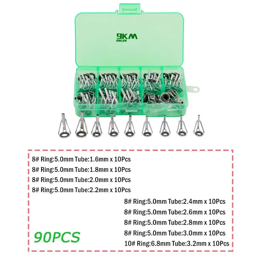 Fishing Rod Guides Tips Top Casting Ceramic Ring with Box Stainless Steel Frame All Size for Saltwater and Freshwater Fishing