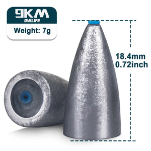 9KM Bullet Weights Fishing Sinkers 15Pcs Fishing Weight for Texas Rigs Bass Fishing Hook Tackle Saltwater Freshwater 1.75~14g