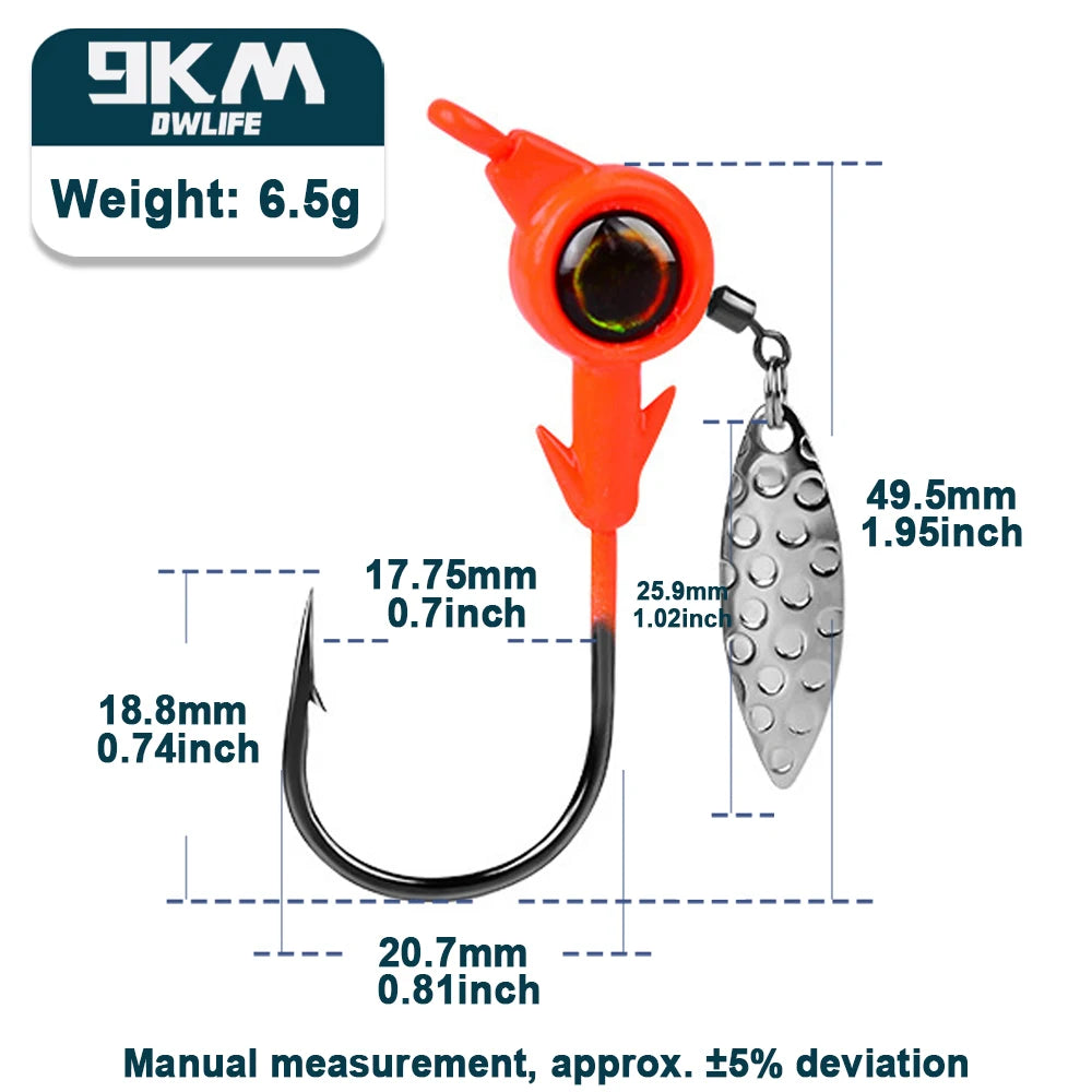 Underspin jig Heads Crappie Fishing Hooks 3.5~10g Swimbait Jig Head Hook 3D Eye Spinner Willow Blade for Fishing Lure Tackle Box