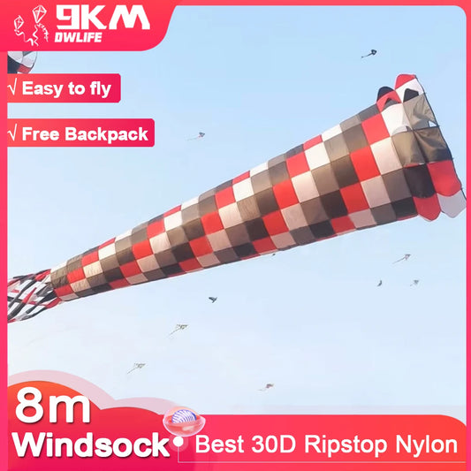 9KM 8m Spinning Windsock Line Laundry Shaped Kite Super Turbine Diameter 1.6m 30D High Quality Ripstop Nylon Fabric with Bag