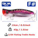 Load image into Gallery viewer, 13cm Popper Fishing Lure Saltwater Topwater Popper Lures with Treble Hook for Striper Tuna Bluefish Offshore Large Predator Fish
