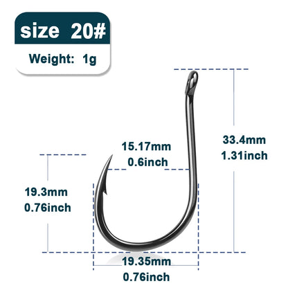 9KM Fishing Hooks 50~200Pcs Saltwater Fishing J Hooks Strong Sharp Needle Point Barbs Ringed Eye Saltwater Fishing Octopus Hooks