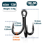 Load image into Gallery viewer, 9KM 4X Fishing Treble Hooks 25~100Pcs High Carbon Steel Brabed Sharp Replacement Fishing Hooks Hard Lures Trout Bluefish Salmon
