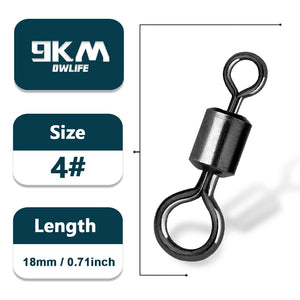 9KM Big Eye Swivels 30~60Pcs Carp Fishing Swivel Terminal Tackles Matt Black Carp Fishing Rolling Swivel Solid Rings Connector