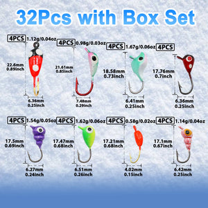 9KM 8Pcs~60Pcs Ice Fishing Jig Set Ice Fishing Lures Micro Jig Head Hook Kit with Box for Freshwater & Saltwater