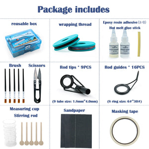 Fishing Rod Tips Repair Kit 30pcs Fishing Pole Tips Replacement Kit Ceramic Ring Rod Guides with AB Glue Wrapping Thread Tape