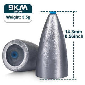 9KM Bullet Weights Fishing Sinkers 15Pcs Fishing Weight for Texas Rigs Bass Fishing Hook Tackle Saltwater Freshwater 1.75~14g