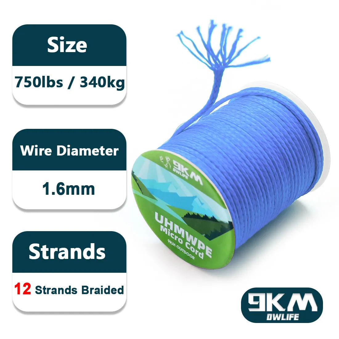 9KM UHMWPE Cord 0.8~1.6mm Hollow Braided Rope Hammock Tarp Tent Rope Kite Line Fishing Climbing Camping Kayak Sailboat 100~750lb