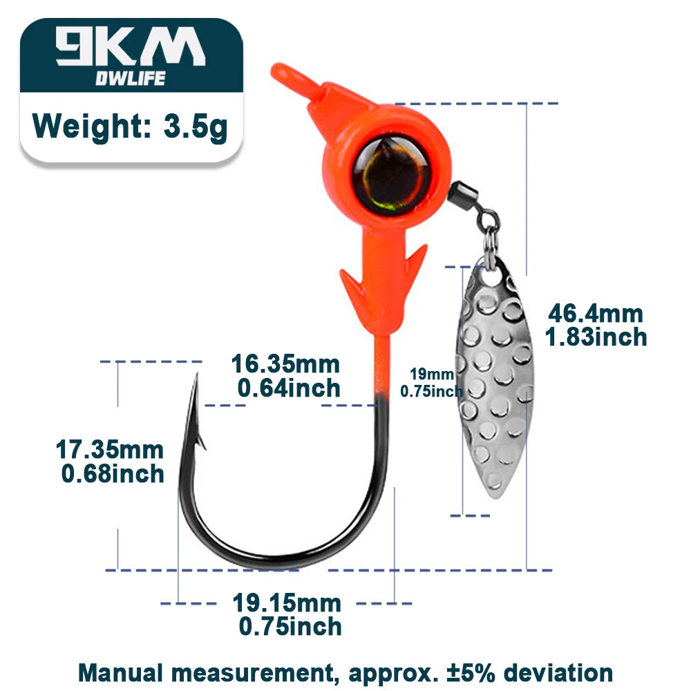 Underspin jig Heads Crappie Fishing Hooks 3.5~10g Swimbait Jig Head Hook 3D Eye Spinner Willow Blade for Fishing Lure Tackle Box