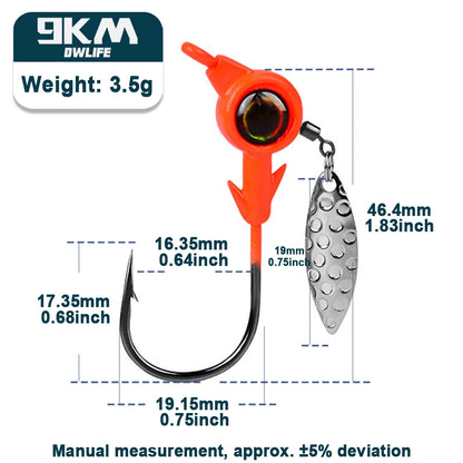 Underspin jig Heads Crappie Fishing Hooks 3.5~10g Swimbait Jig Head Hook 3D Eye Spinner Willow Blade for Fishing Lure Tackle Box