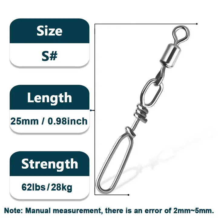 Fishing Swivels Snap 25~100Pcs Fishing Barrel Rolling Swivels High Strength Ball Bearing Swivels Clip Lure Connector Stainless