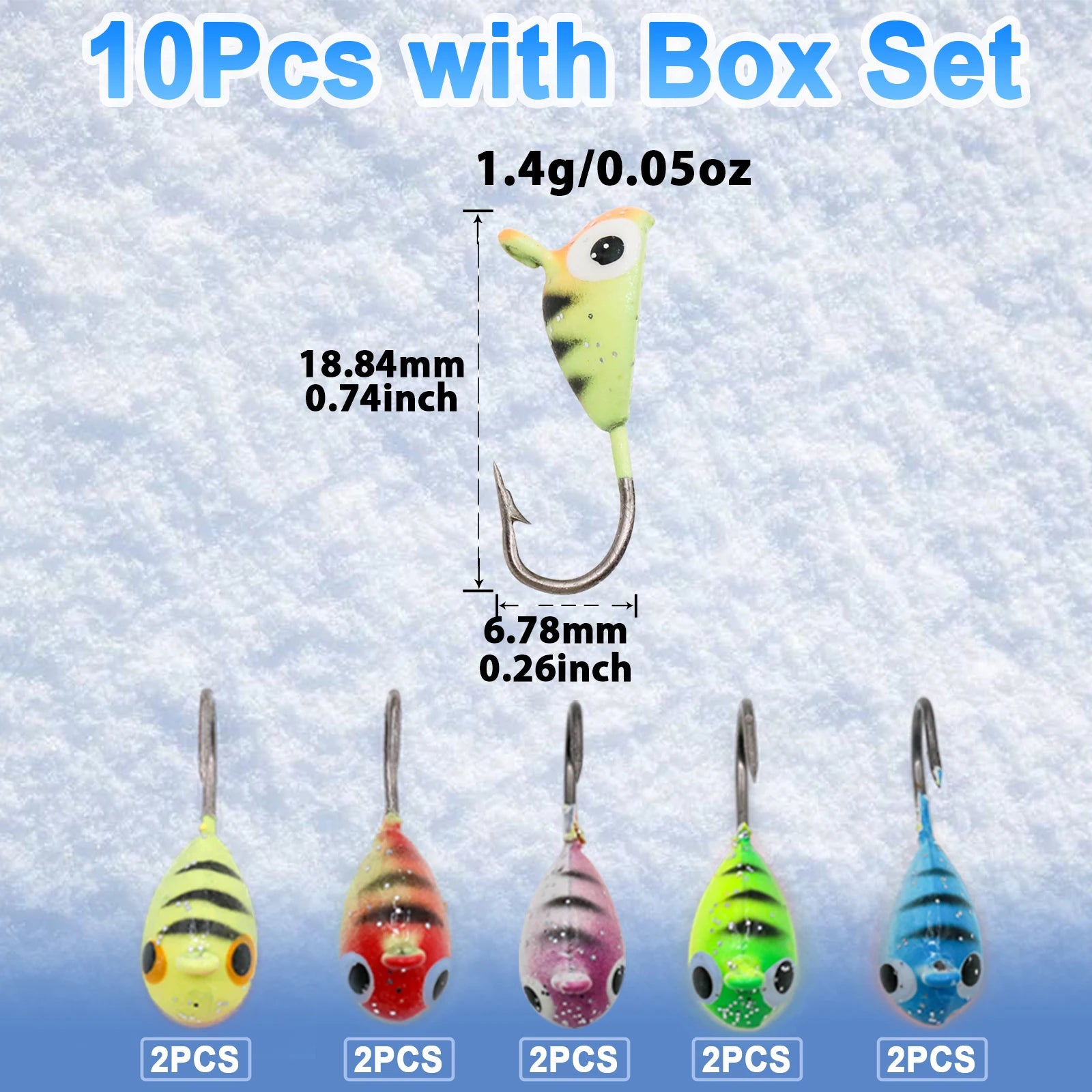 9KM 8Pcs~60Pcs Ice Fishing Jig Set Ice Fishing Lures Micro Jig Head Hook Kit with Box for Freshwater & Saltwater