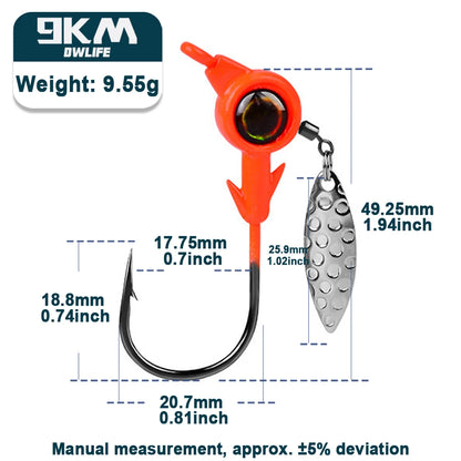 Underspin jig Heads Crappie Fishing Hooks 3.5~10g Swimbait Jig Head Hook 3D Eye Spinner Willow Blade for Fishing Lure Tackle Box