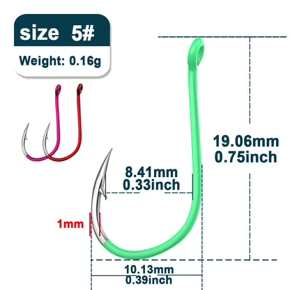 9KM 25~50Pcs Octopus Fishing Hooks Saltwater Fishing J Hooks Strong Sharp Needle Point Barbs Ringed Eye Saltwater Fishing