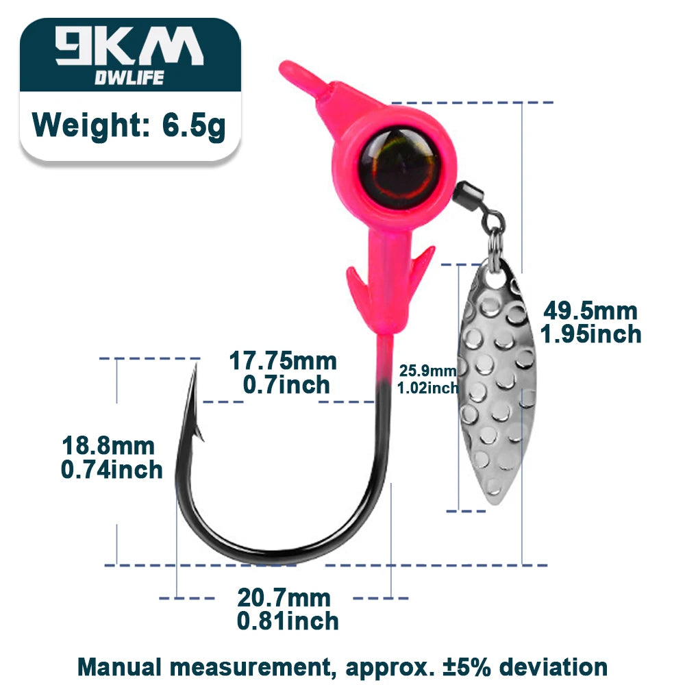 Underspin jig Heads Crappie Fishing Hooks 3.5~10g Swimbait Jig Head Hook 3D Eye Spinner Willow Blade for Fishing Lure Tackle Box