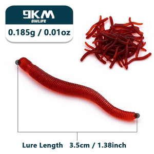 50Pcs Soft Plastic Worms Lure 3.5cm Silicone Swimbait Shad Grub Worm Bait Lifelike Fake Earthworm Bloodworm Artificial Bait Bass