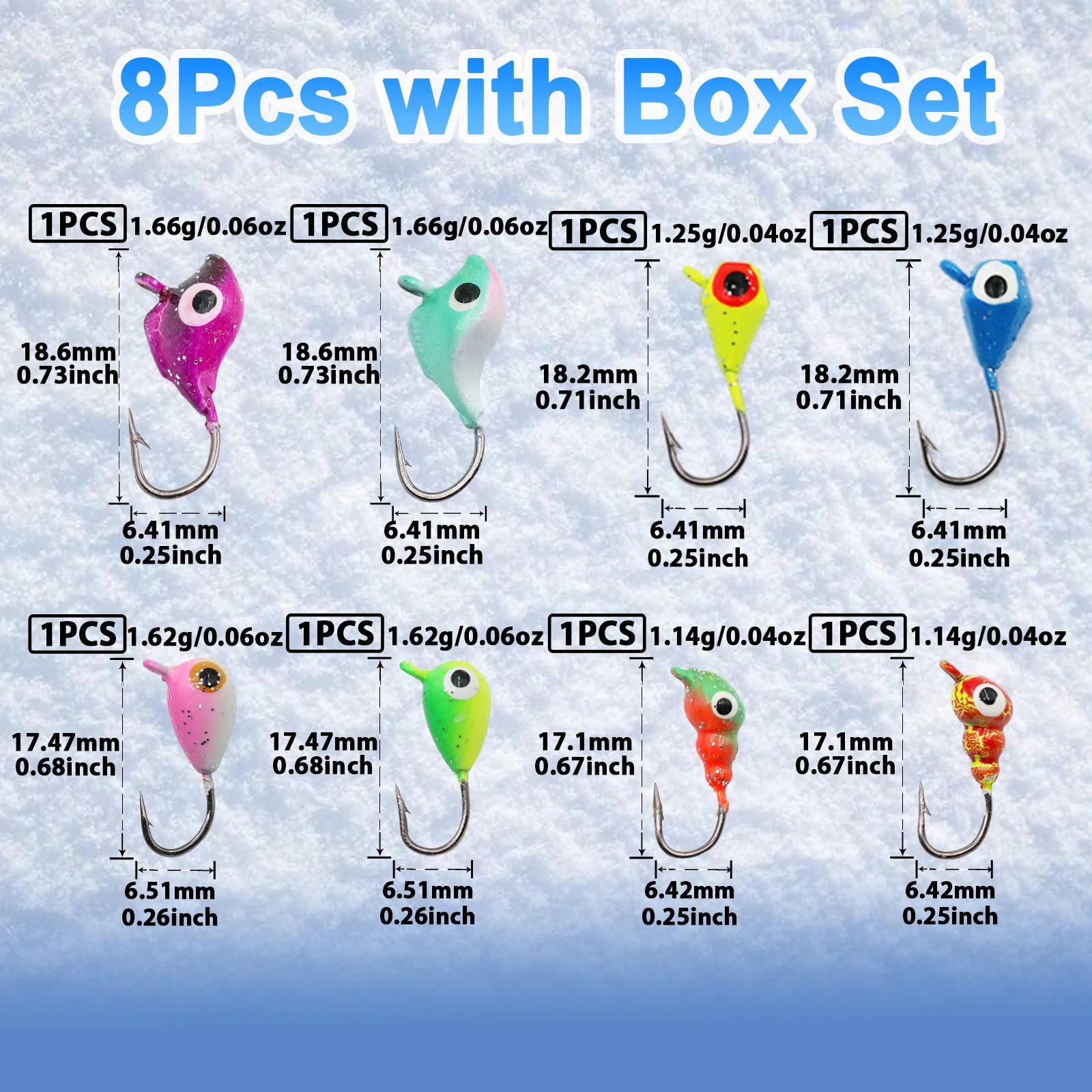 9KM 8Pcs~60Pcs Ice Fishing Jig Set Ice Fishing Lures Micro Jig Head Hook Kit with Box for Freshwater & Saltwater