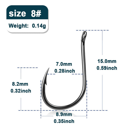 9KM Fishing Hooks 50~200Pcs Saltwater Fishing J Hooks Strong Sharp Needle Point Barbs Ringed Eye Saltwater Fishing Octopus Hooks