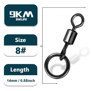 9KM Carp Fishing Swivel 30~60Pcs Quick Change Rolling Swivel With Ring Matt Black Micro Hook Ring Link Ring Carp Fishing Tackle