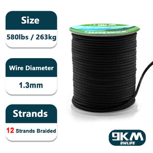 9KM UHMWPE Cord 0.8~1.6mm Hollow Braided Rope Hammock Tarp Tent Rope Kite Line Fishing Climbing Camping Kayak Sailboat 100~750lb