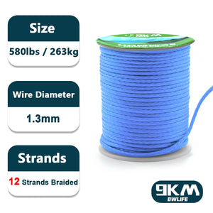 9KM UHMWPE Cord 0.8~1.6mm Hollow Braided Rope Hammock Tarp Tent Rope Kite Line Fishing Climbing Camping Kayak Sailboat 100~750lb