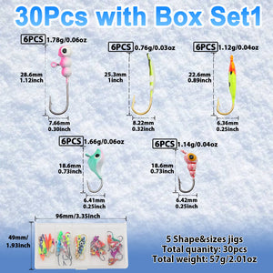 9KM 8Pcs~60Pcs Ice Fishing Jig Set Ice Fishing Lures Micro Jig Head Hook Kit with Box for Freshwater & Saltwater