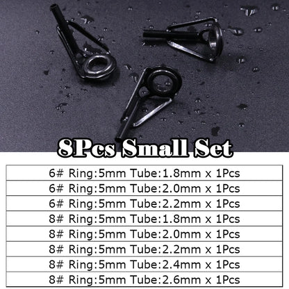 5Pcs Fishing Rod Tip Guides Repair Kit Stainless Steel Frames Ceramics Rings Black Rod Building Guide Eye Building Repair 6#~16#