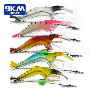 Fishing Shrimp Lures Soft Lure Shrimp Bait with Hook Beads Swivels Artificial Silicone Soft Bait Fishing Bass Trout Catfish