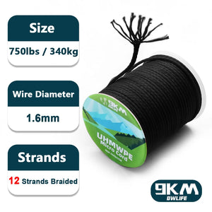 9KM UHMWPE Cord 0.8~1.6mm Hollow Braided Rope Hammock Tarp Tent Rope Kite Line Fishing Climbing Camping Kayak Sailboat 100~750lb