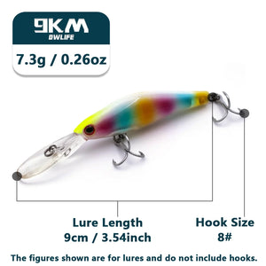 Minnow Lures 9cm 7.3g Diving Jerkbait Hard Bait Fishing Lure Bass Fishing Sinking Lures Striper Pike Fishing Tackle Treble Hooks