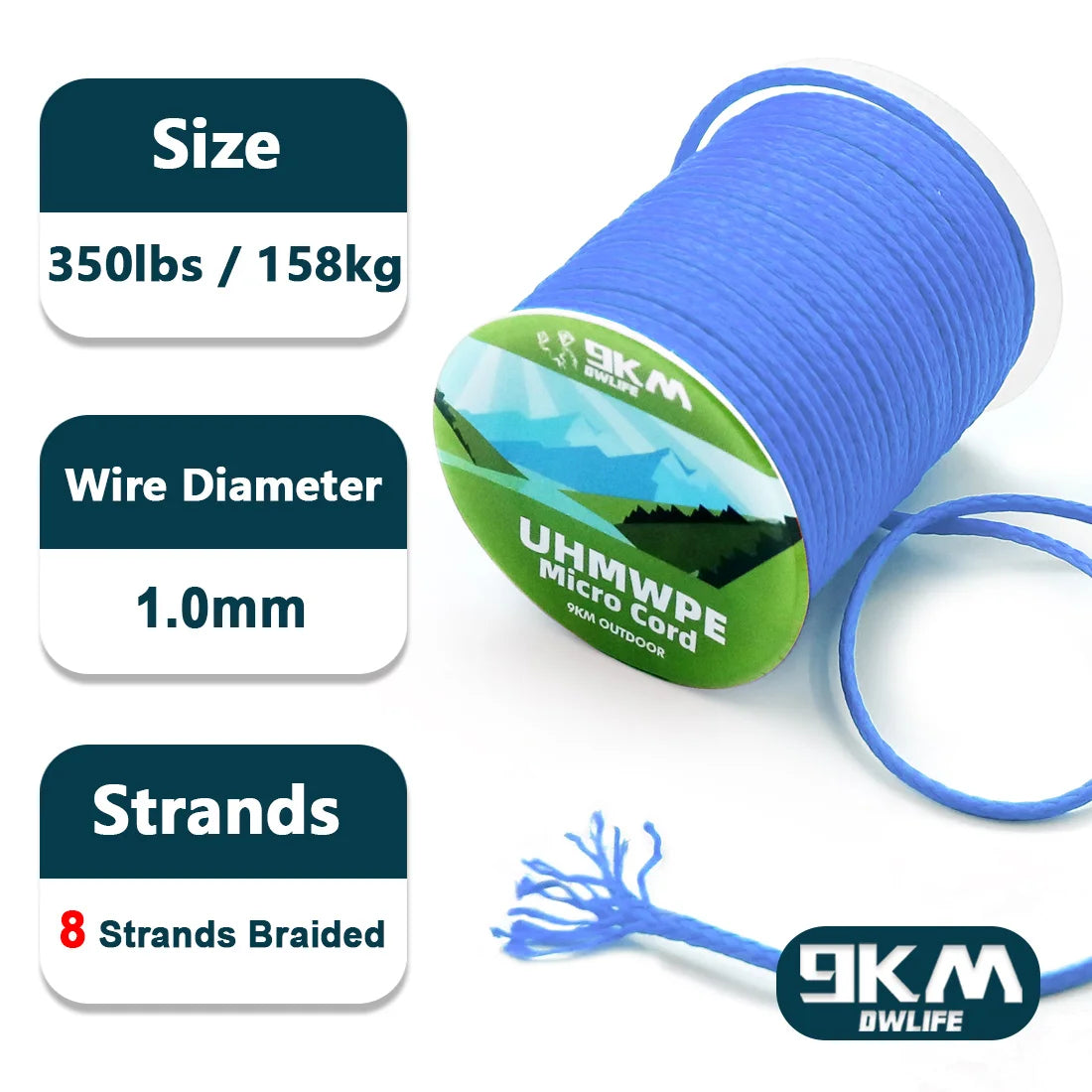 9KM UHMWPE Cord 0.8~1.6mm Hollow Braided Rope Hammock Tarp Tent Rope Kite Line Fishing Climbing Camping Kayak Sailboat 100~750lb